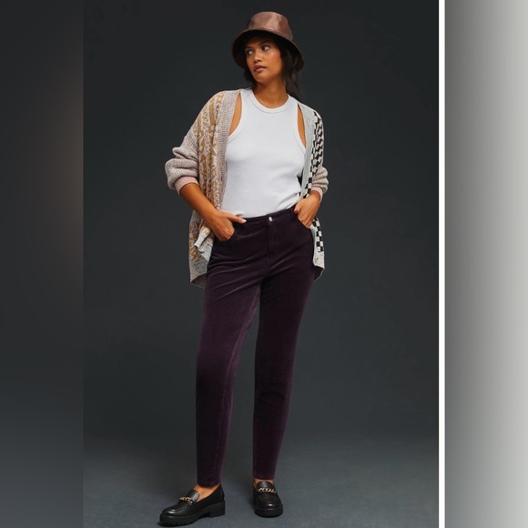 Plum/Eggplant Anthropologie Pilcro Mid Rise Corduroy Skinny Legging Pants - Picture 6 of 16